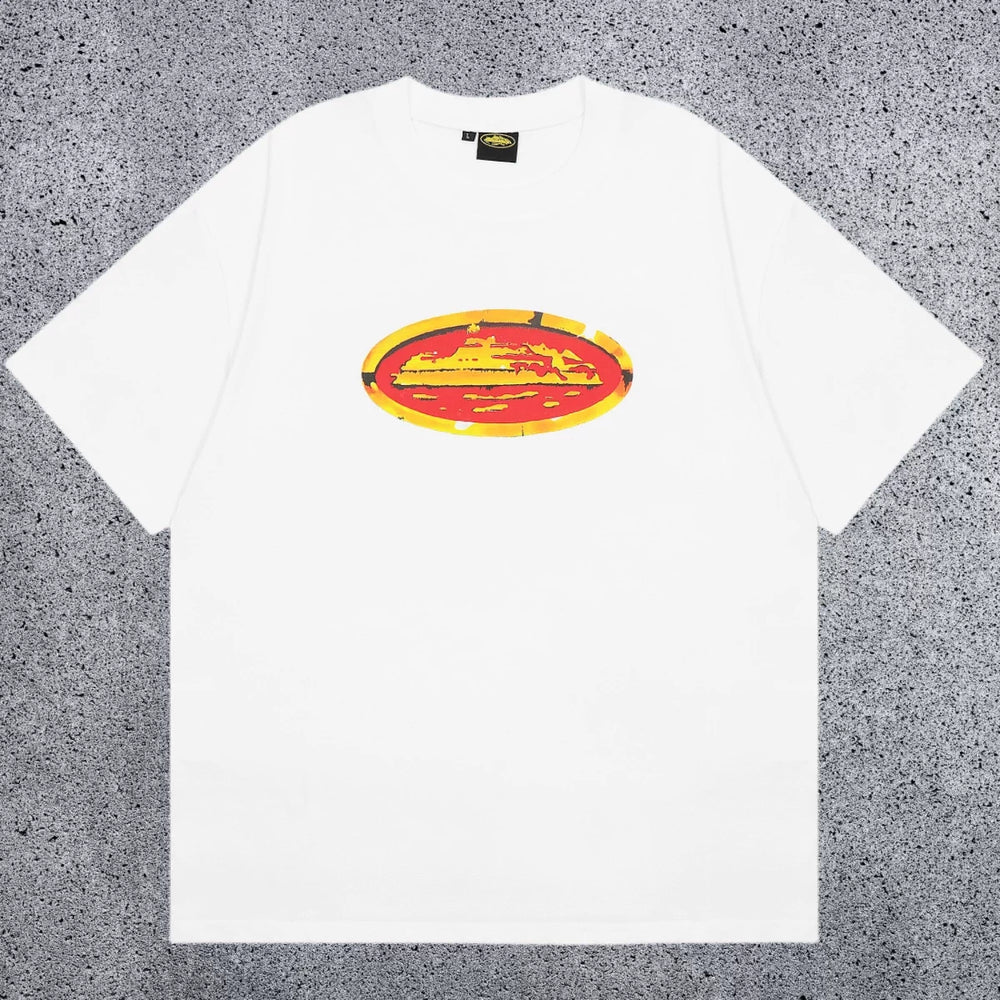 Corteiz Yellow & Red Oval Logo T-Shirt - White Streetwear Tee