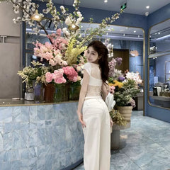Foreign trade French style sweet and spicy white lace short sleeved T-shirt for women's summer slim fit and slimming design, pure desire spicy girl top