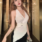 Foreign trade pure desire spicy girl hanging neck vest t-shirt women backless summer new slim fit sexy V-neck beautiful back sleeveless top