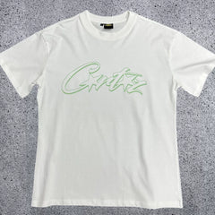 Mint Green Accent Star-Logo Graphic Tee - White & Green Streetwear T-Shirt