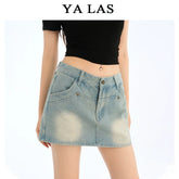 Washed blue denim skirt and pants for women in the summer of 2025, short and slim, versatile design, A-line short skirt