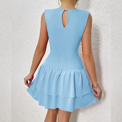 2026 European and American style cross-border women's summer new item solid color ruffled skirt sleeveless sexy pleated dress