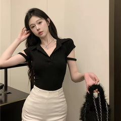 Foreign trade polo shirt short sleeved t-shirt women's new summer slim fit pure desire style spicy girl pure cotton short style ins chic top