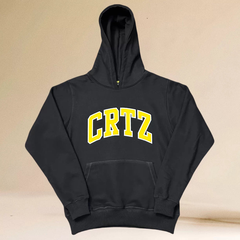 Corteiz Collegiate Arc Logo Heavyweight Hoodie - Black / Yellow