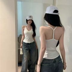 Summer sexy V-neck halter top, women's outerwear, slim fit, beautiful back, spicy girl, sleeveless halter top, short T-shirt