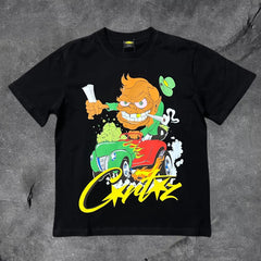 Corteiz Cartoon Hot Rod Graphic Tee - Black Streetwear T-Shirt