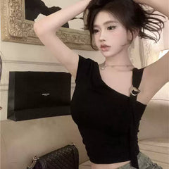 Foreign trade pure desire style one neck irregular off shoulder T-shirt for women, sexy, slim fit, fashionable short top for spicy girls