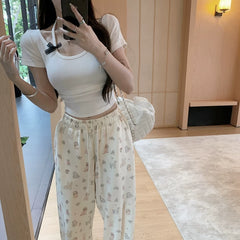 Foreign trade pure desire style hanging neck, super cute and high-end feeling, handmade butterfly bow showing CUP cut men's T-shirt, short sleeved women's pure cotton top