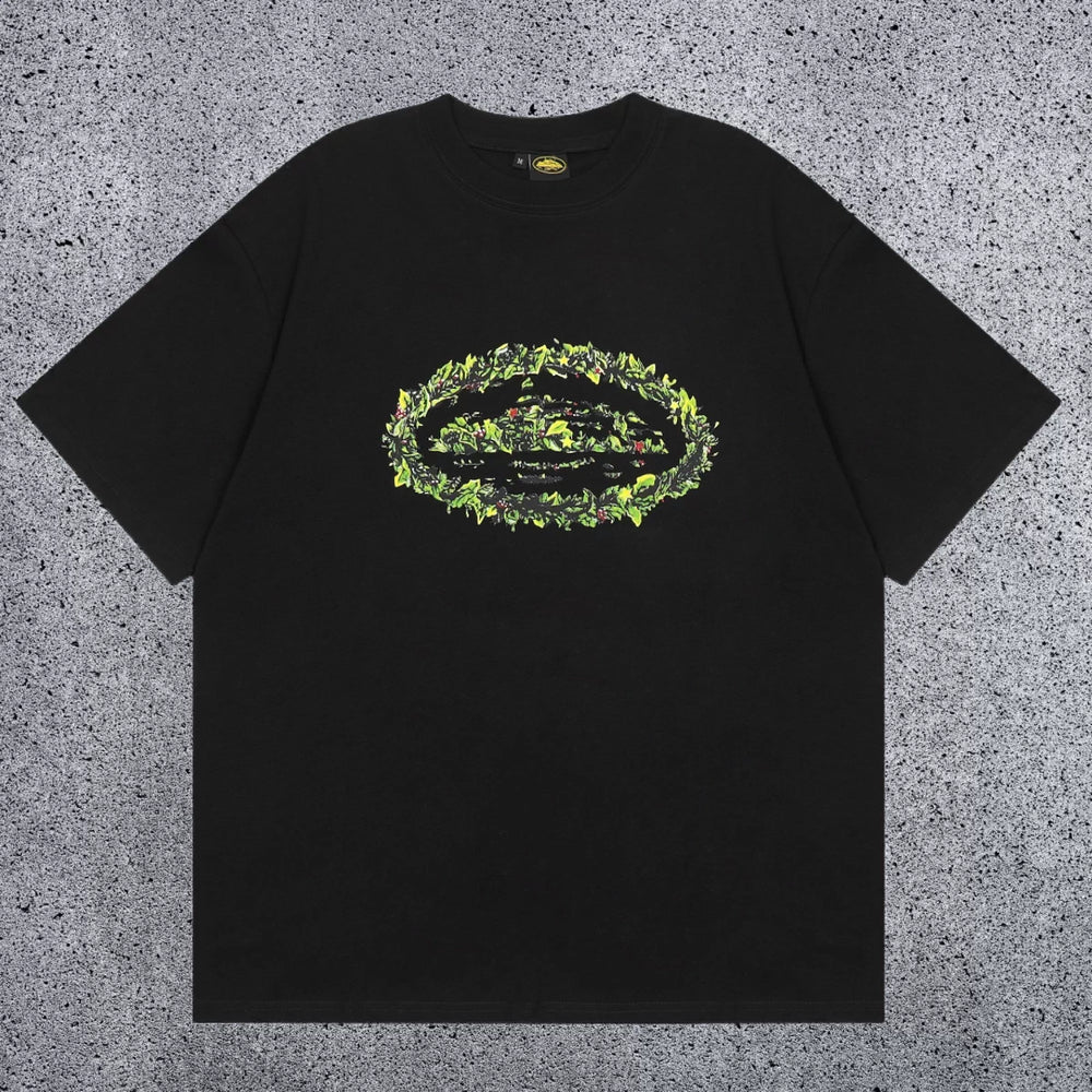 Corteiz Green Vine Camo Oval Logo T-Shirt - Black Streetwear Tee
