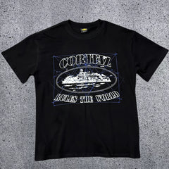 Corteiz "Rules The World" Blueprint Graphic T-Shirt – Black | Authentic Streetwear