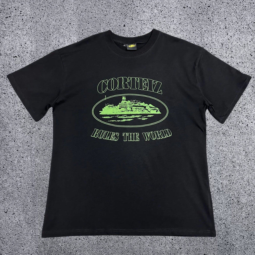 Corteiz "Rules The World" Alcatraz Graphic Tee (Black & Green Edition)