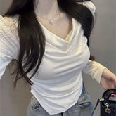 Foreign trade pure cotton new style swing collar base shirt, pure desire for inner matching, slimming long sleeved temperament top, sweet and spicy girl slim fit T-shirt