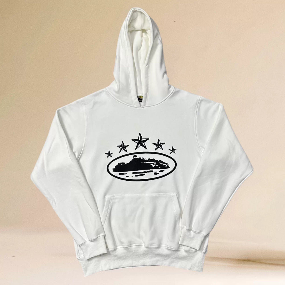 Corteiz 5-Star Devil's Island Heavyweight Hoodie white
