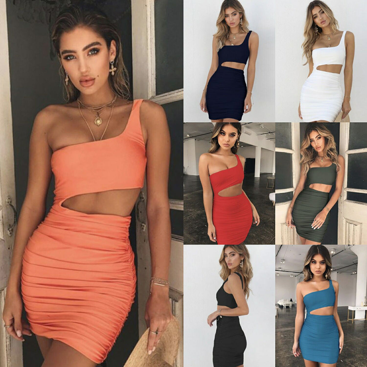 2026 summer new European and American women's clothing Amazon hot one shoulder chest wrapped sexy nightclub hip wrapped dress