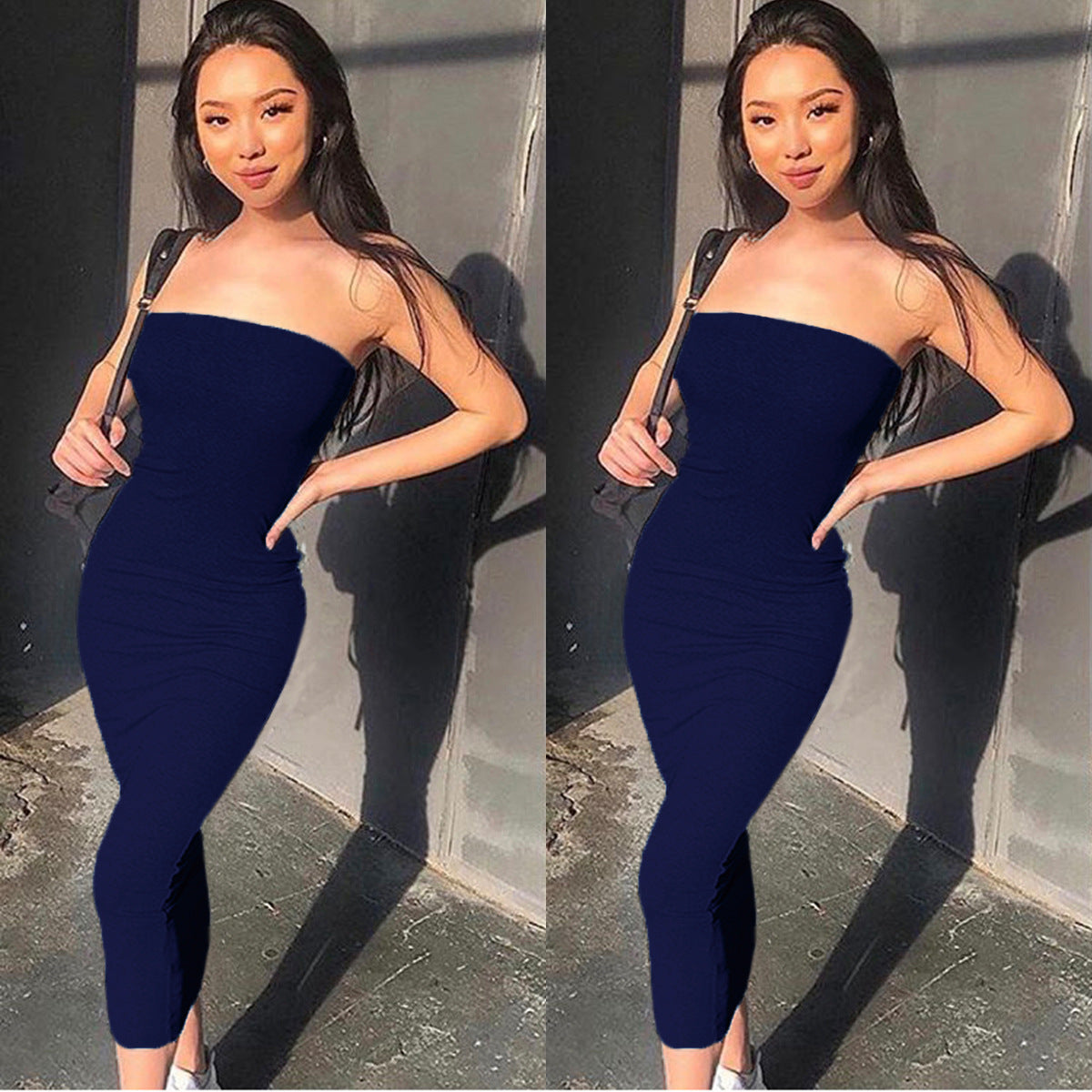 2026 European and American cross-border autumn and winter dress women's clothing Amazon eBay hot item sexy exposed backpack hip dress