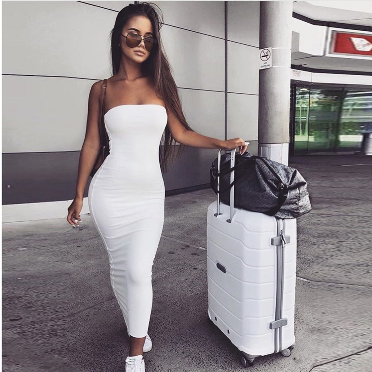 2026 European and American cross-border autumn and winter dress women's clothing Amazon eBay hot item sexy exposed backpack hip dress