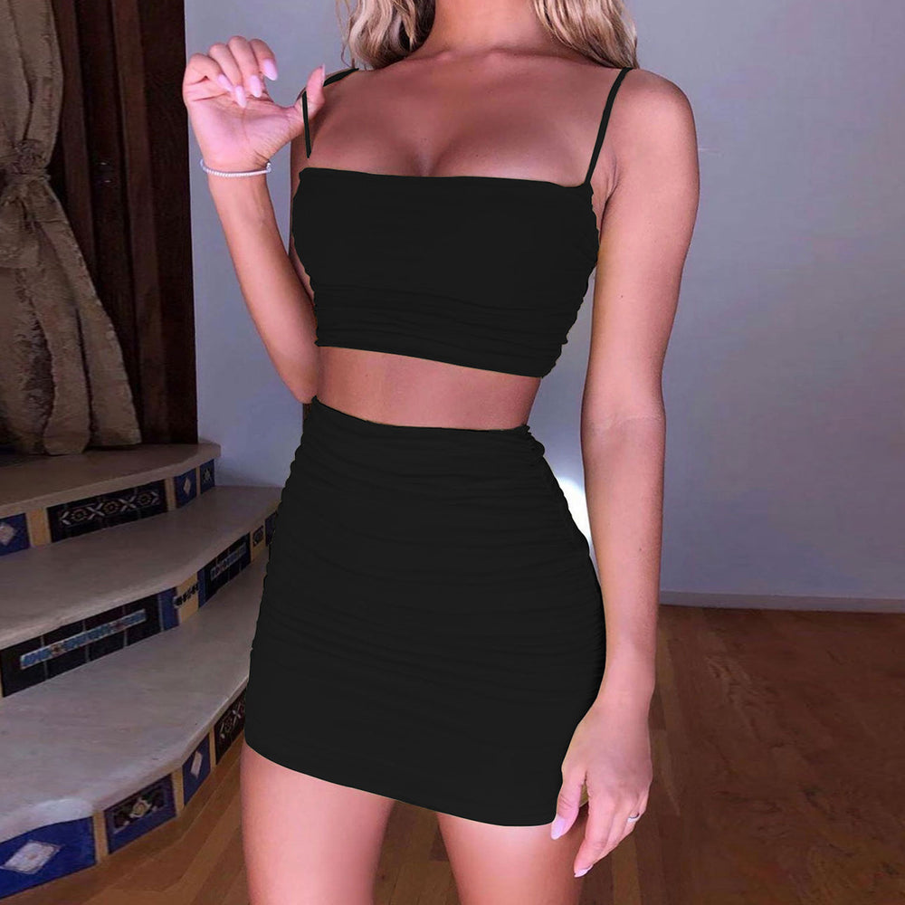 2026 new European and American sexy camisole vest pleated hip skirt two-piece set Amazon eBay cross-border women