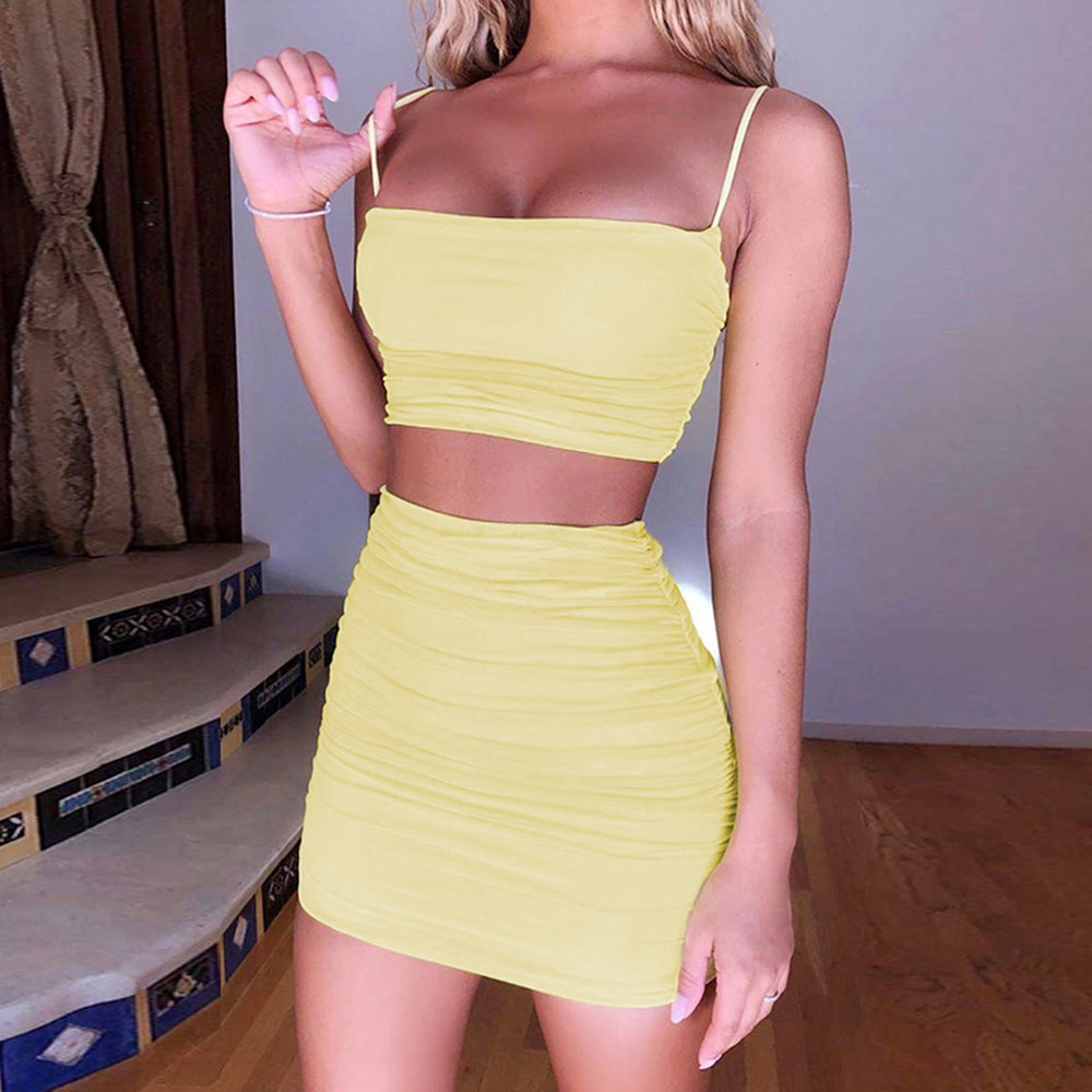 2026 new European and American sexy camisole vest pleated hip skirt two-piece set Amazon eBay cross-border women