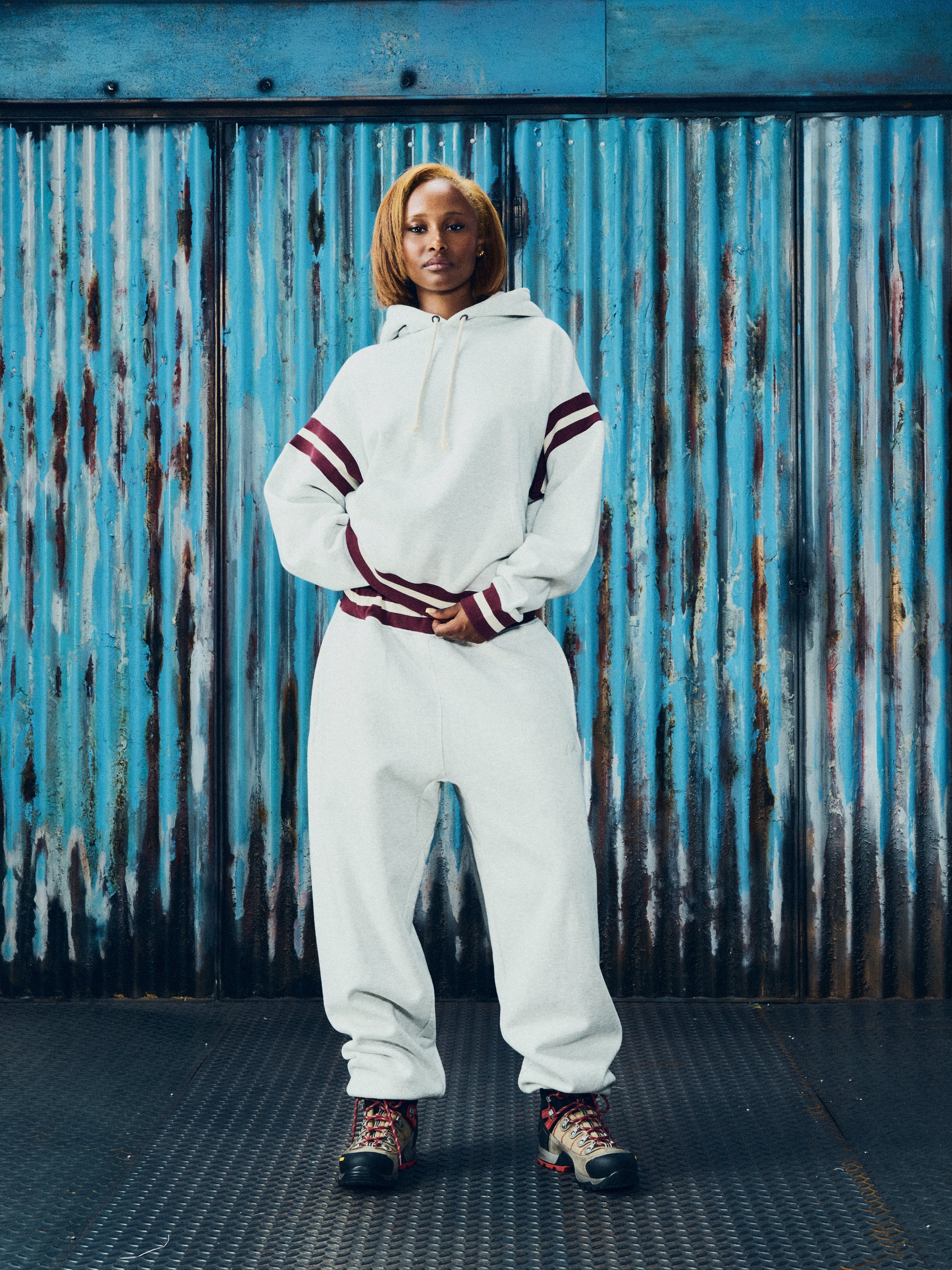 HMP STRIPE RIB HOODIE [LIGHT HEATHER]