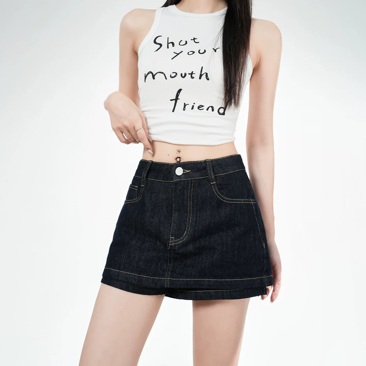 American original denim short skirt for women, 2026 summer new high waisted slim fit versatile A-line anti glare shorts
