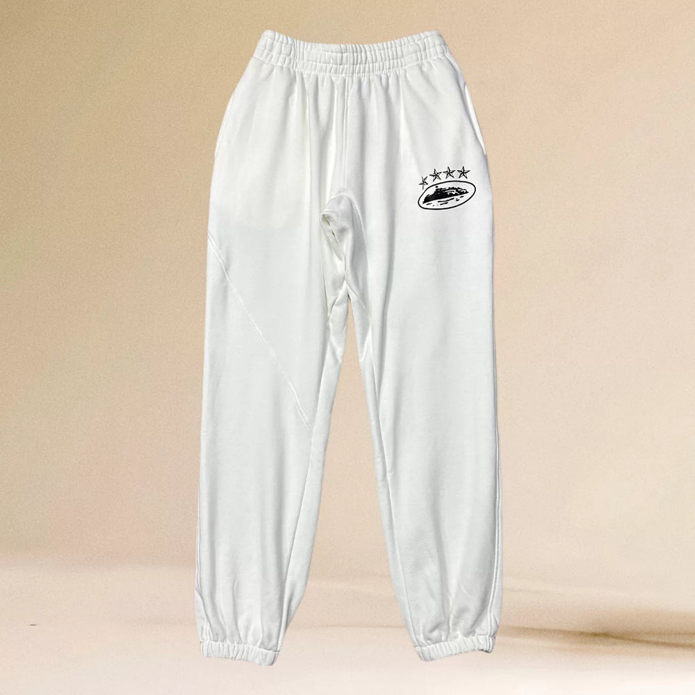 Corteiz White & Black 5-Star Alcatraz Island Logo Sweatpants