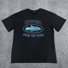 Corteiz "Rules The World" Alcatraz Graphic Tee (Black & Light Blue Edition)