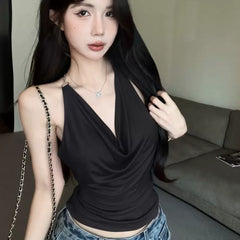 Foreign trade hot girl backless swinging collar hanging neck chain V-neck camisole vest women's inner outfit sexy top pure desire style t-shirt