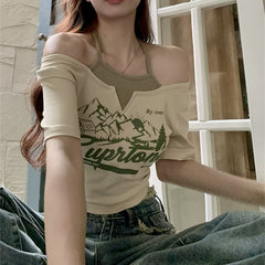 Foreign trade 2024 new summer vacation two slim fit pure desire style spicy girl ice silk short sleeved T-shirt women's short ins top