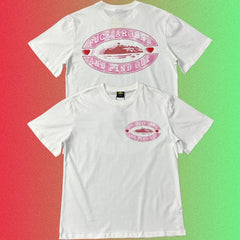Cortiez "Fuck Around And Find Out" Pink Oval Ship Logo Graphic Black T-Shirt (Front & Back Print)
