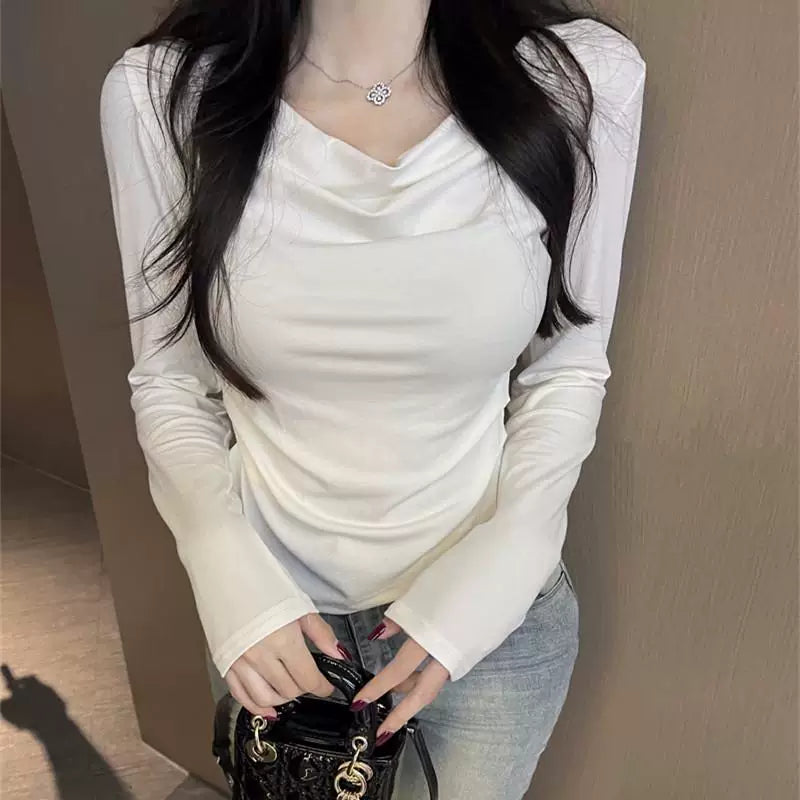 Foreign trade pure cotton new style swing collar base shirt, pure desire for inner matching, slimming long sleeved temperament top, sweet and spicy girl slim fit T-shirt