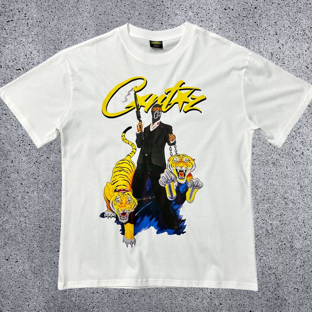 Corteiz "Tiger Gangster" Graphic T-Shirt – White | Authentic Streetwear