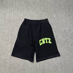 Corteiz Collegiate Arc Logo Heavyweight Shorts - Black green