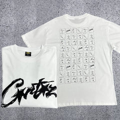 Corteiz All-Over Sketch Grid T-Shirt – White/Black