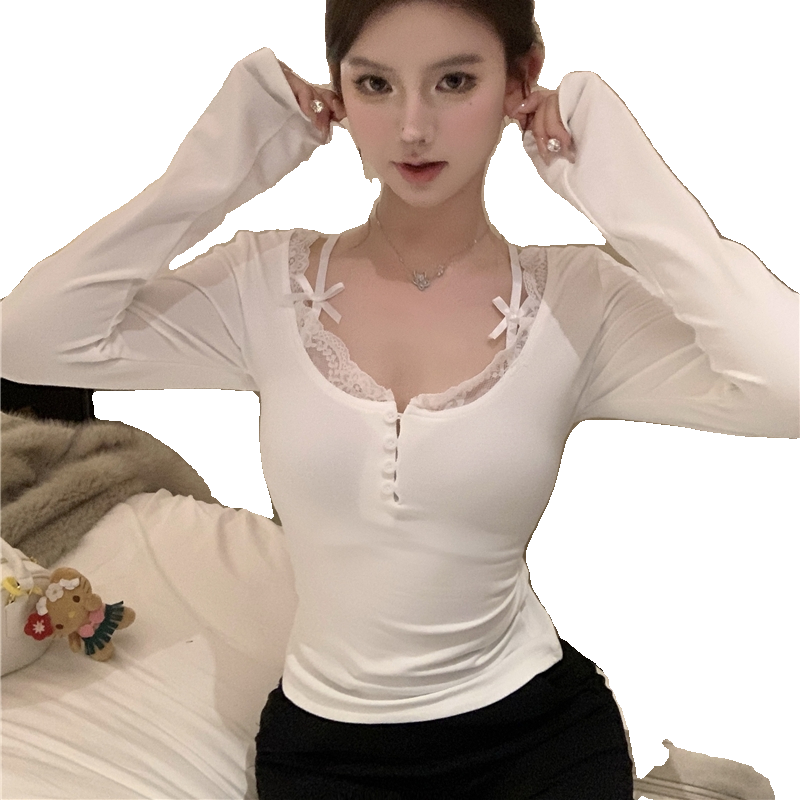 Foreign trade new pure desire style unique and beautiful camisole bottom shirt Spring and Autumn thin cotton t-shirt women's long sleeved ins top
