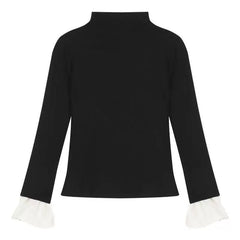 Foreign trade black velvet top with spliced flared sleeves for slim fit and slimming effect, paired with a semi high neck base shirt and women's long sleeved t-shirt