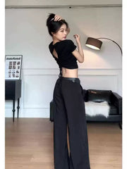 Foreign trade backless drawstring design short sleeved t-shirt women's pure cotton summer spicy girl short top this year's popular small shirt