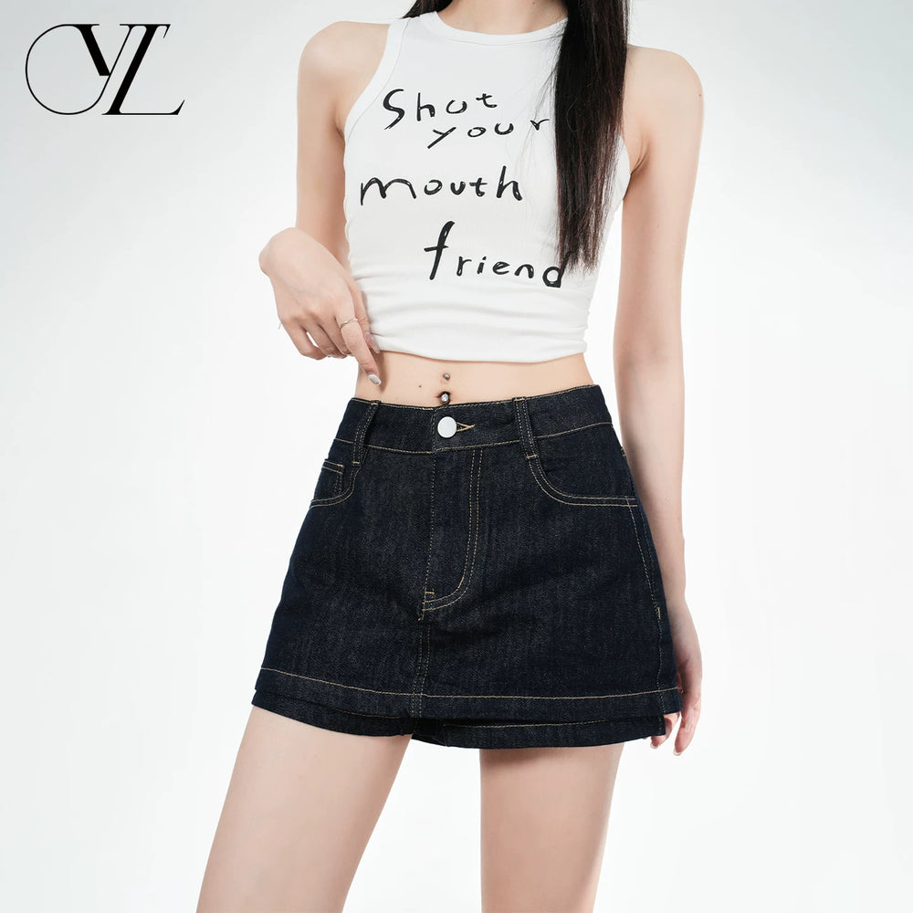 American original denim short skirt for women, 2026 summer new high waisted slim fit versatile A-line anti glare shorts