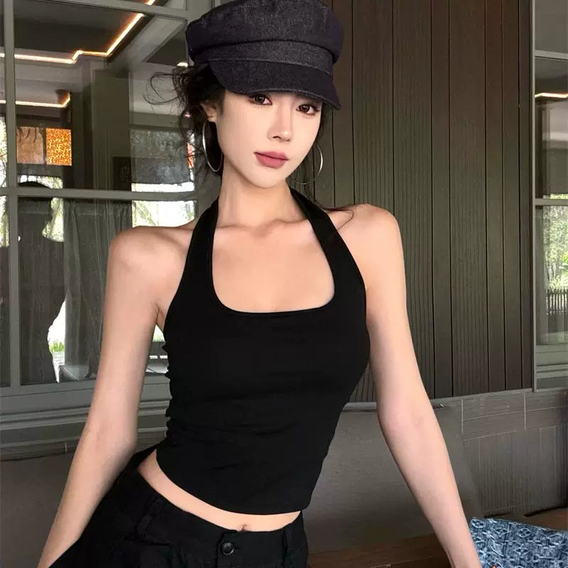 Hot girl sexy diamond chain backless hanging neck vest women's Korean version slim fit can be worn externally with camisole beautiful back pure desire sleeveless top
