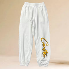 Corteiz Yellow Script Logo Heavyweight Sweatpants white