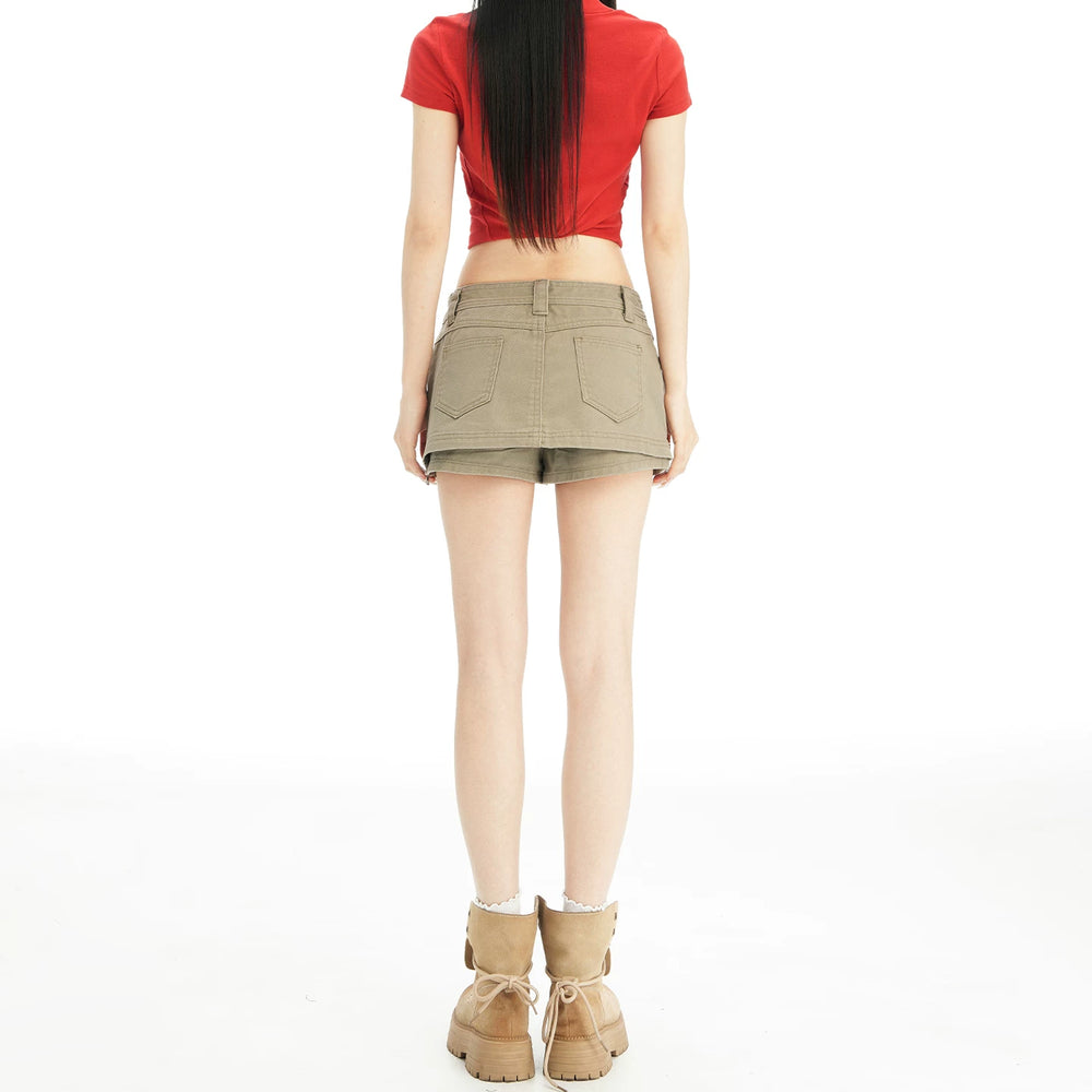 Card green denim skirt for women, 2026 summer new style, loose fit, slim and petite figure, A-line hip hugging spicy girl skirt pants