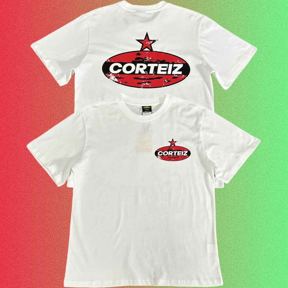 Cortiez Red Star Oval Logo Graphic Black T-Shirt (Front & Back Print)