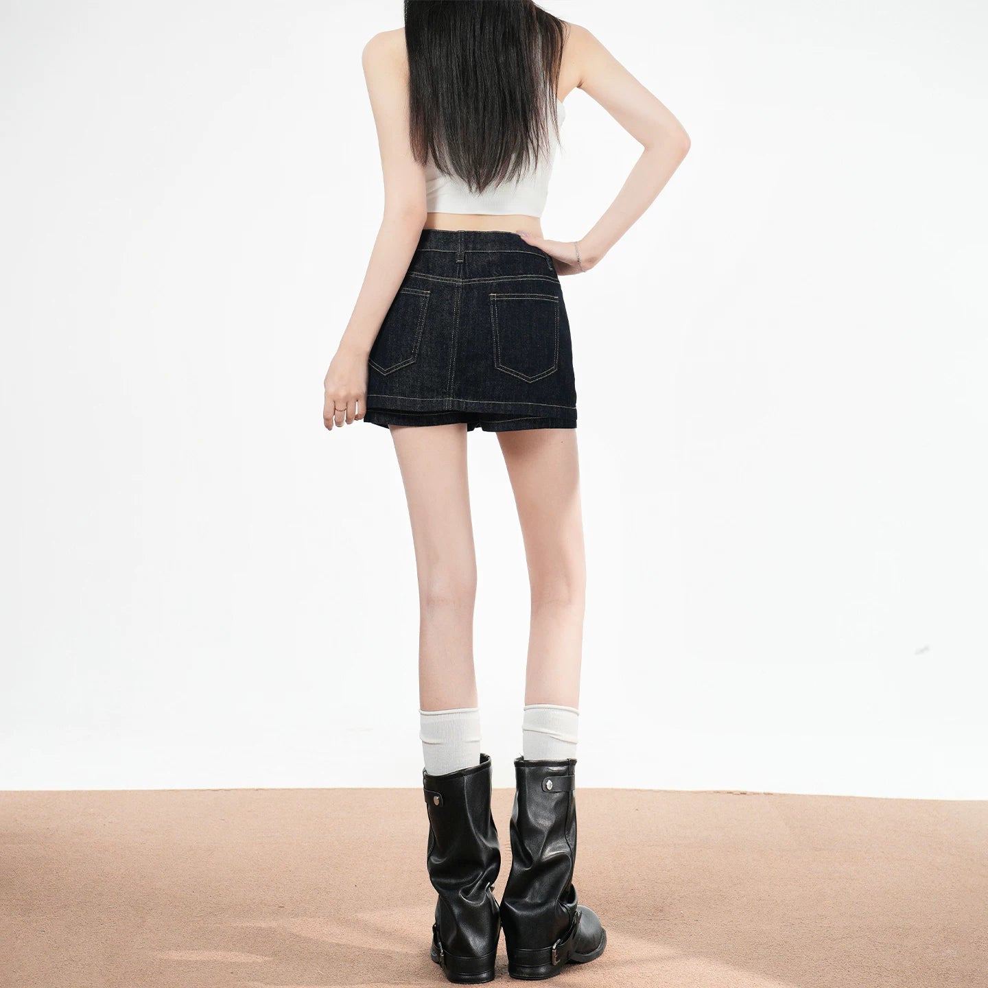 American original denim short skirt for women, 2026 summer new high waisted slim fit versatile A-line anti glare shorts