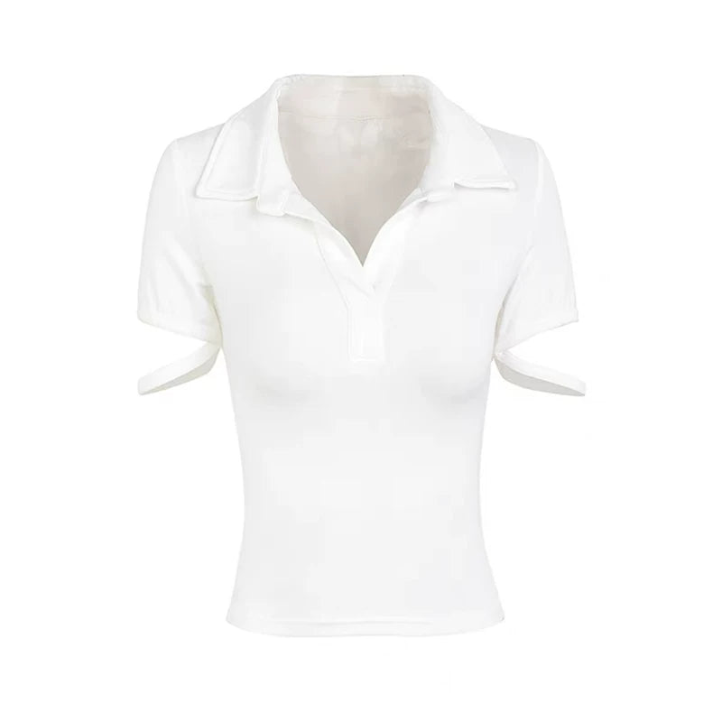 Foreign trade leftover French deep V-neck pure desire style polo shirt for women's summer sweet and spicy girls, pure cotton short sleeved t-shirt sexy top