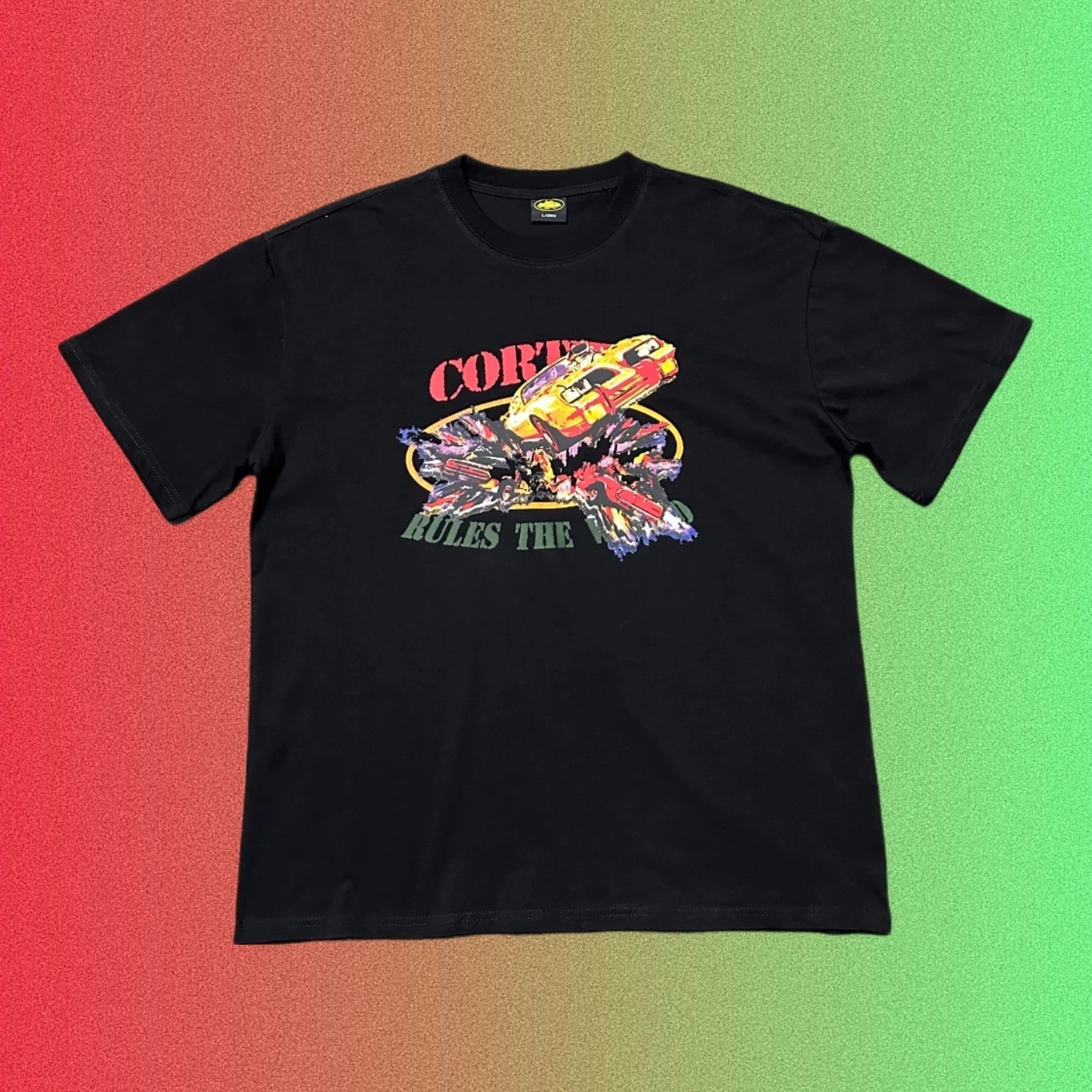 Cortiez Racing Car Crash "Rules The World" Graphic Black T-Shirt