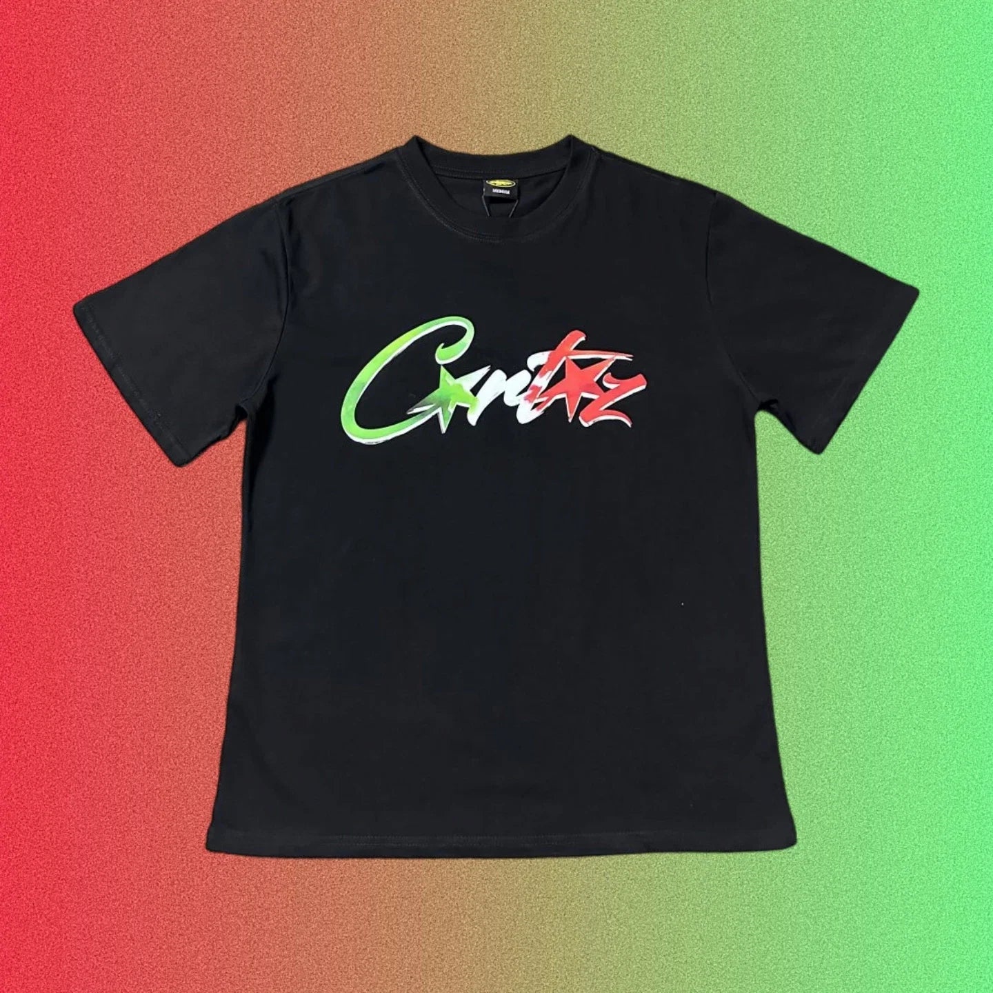Cortiez Script Logo Green and Red Black T-Shirt