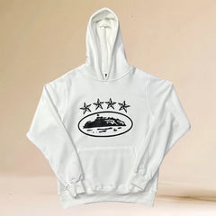 Corteiz White & Black 5-Star Alcatraz Island Logo Hoodie