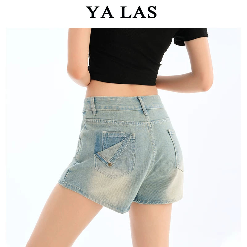 Washed blue denim skirt and pants for women in the summer of 2025, short and slim, versatile design, A-line short skirt