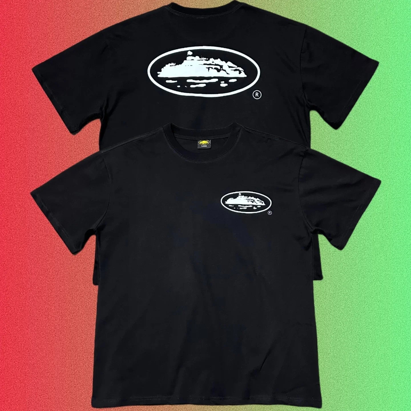 Cortiez Classic Oval Ship Logo Small Front & Large Back Print Black T-Shirt