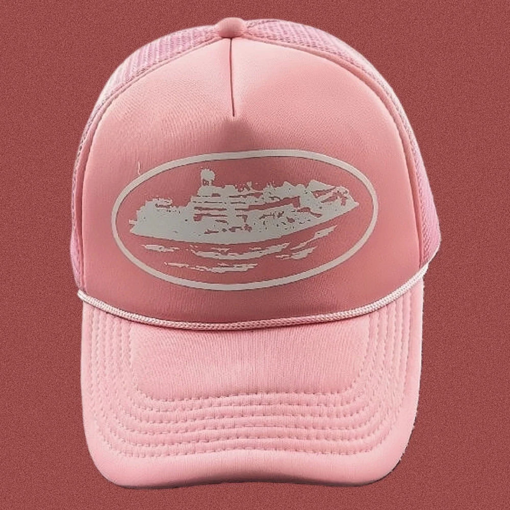 Cortiez Bold White Oval Ship Logo Trucker Hat - Pink