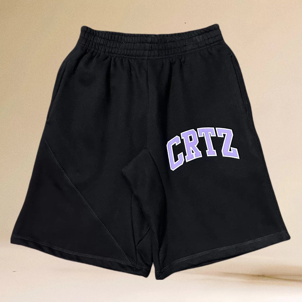Corteiz Black & Lavender CRTZ Arch Logo Shorts
